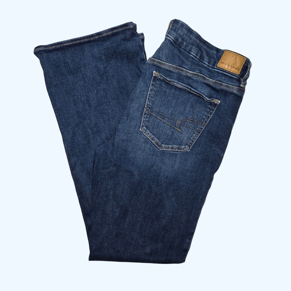 American Eagle Curvy Kick Boot Jeans Womens 14 Regular Dark Wash Stretch Denim